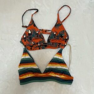 Me Undies Bundle of Two Bikini Tops Stripes and Tropical Birds Jr Size S